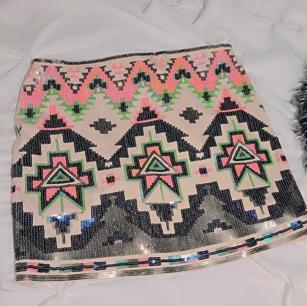 Express Aztec Sequin Mini Skirt Sz X SMALL